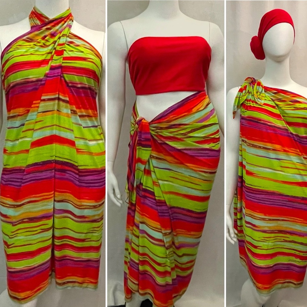 Vibrant Multicolor Striped Beachwear Set